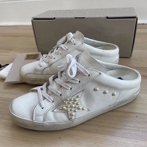 GOLDEN GOOSE Superstar Sabot  faux pearl-embellished distressed leather slip-on